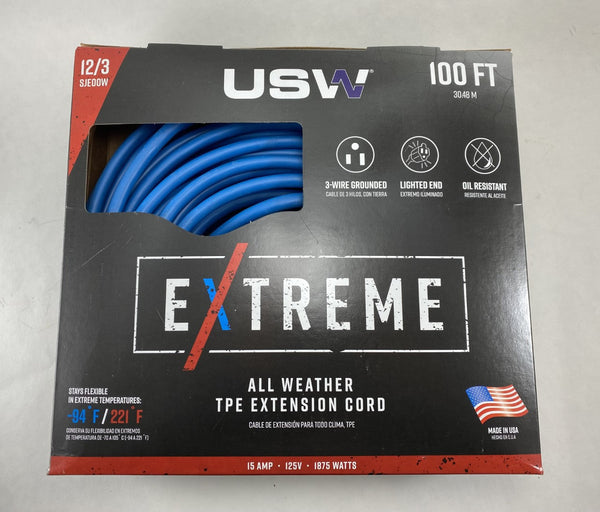 US Wire Extreme Duty -94F Rated 100' 12/3 SJEOOW Outdoor Extension Cord 99100