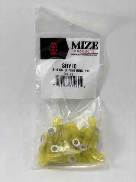 Mize Wire 25 Pc 12-10 GA #10 Yellow Heat Shrink Ring, SRY10