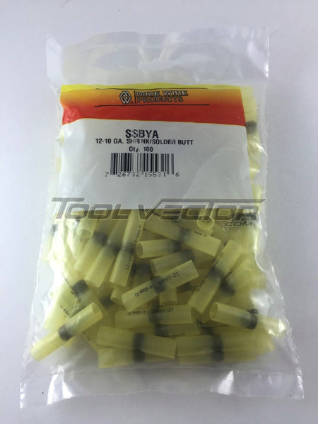 Mize 100 Pc Shrink Solder Yellow 10-12 Gauge Butt Connectors, Made in USA
