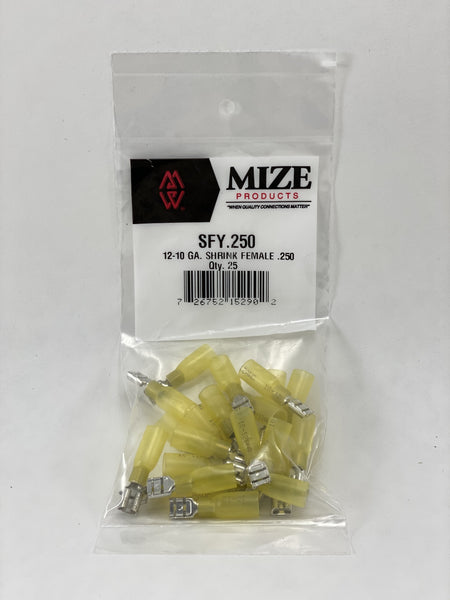 Mize Wire 25 Pc 12-10 GA Female Uninsulated Shrink Plug Connector, SFY250