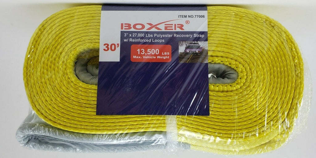 Boxer 3” x 30’ 27000 lbs Polyester Recovery Strap w/ Loop Ends, 77006