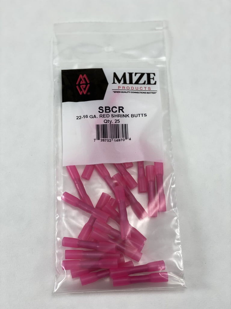 Mize Wire 25 Pc Red 22-16 Gauge Heat Shrink Butt Connectors, Made in USA