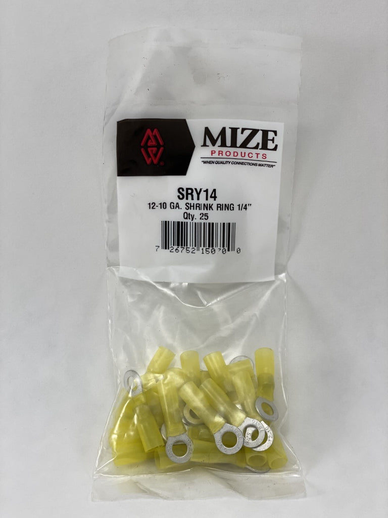 Mize Wire 25 Pc 12-10 GA 1/4" Yellow Heat Shrink Ring, SRY14