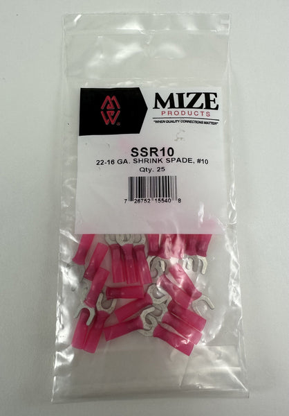 Mize Wire 25 Pc 22-16 GA #10 Red Shrink Spade, #SSR10