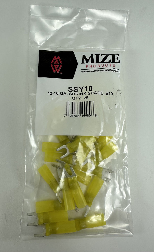 Mize Wire 25 Pc 12-10 GA #10 Yellow Shrink Spade, #SSY10